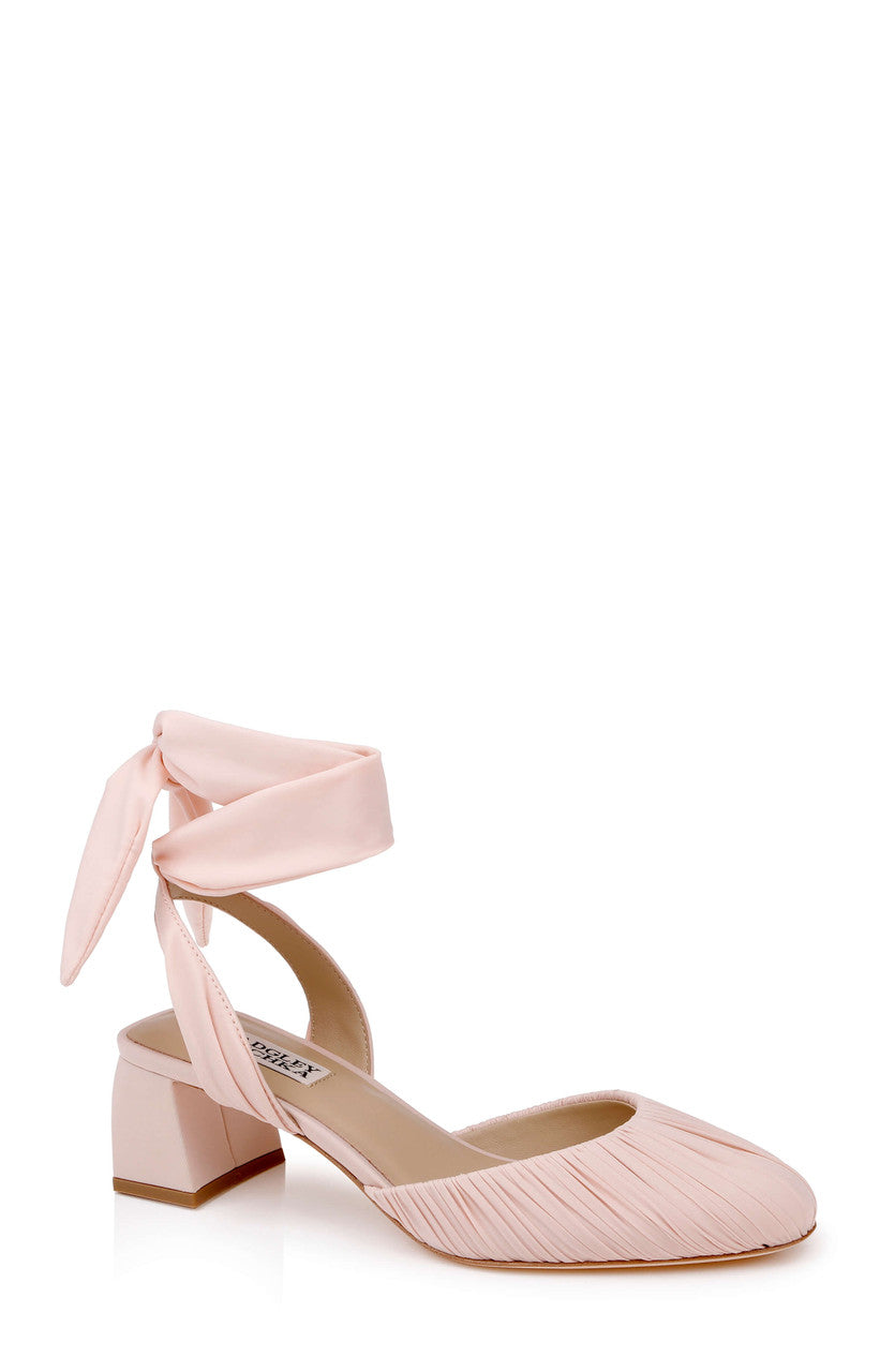 Blush Fabric | Ofelia Ruched Ankle-Wrap Block Heel Front Side