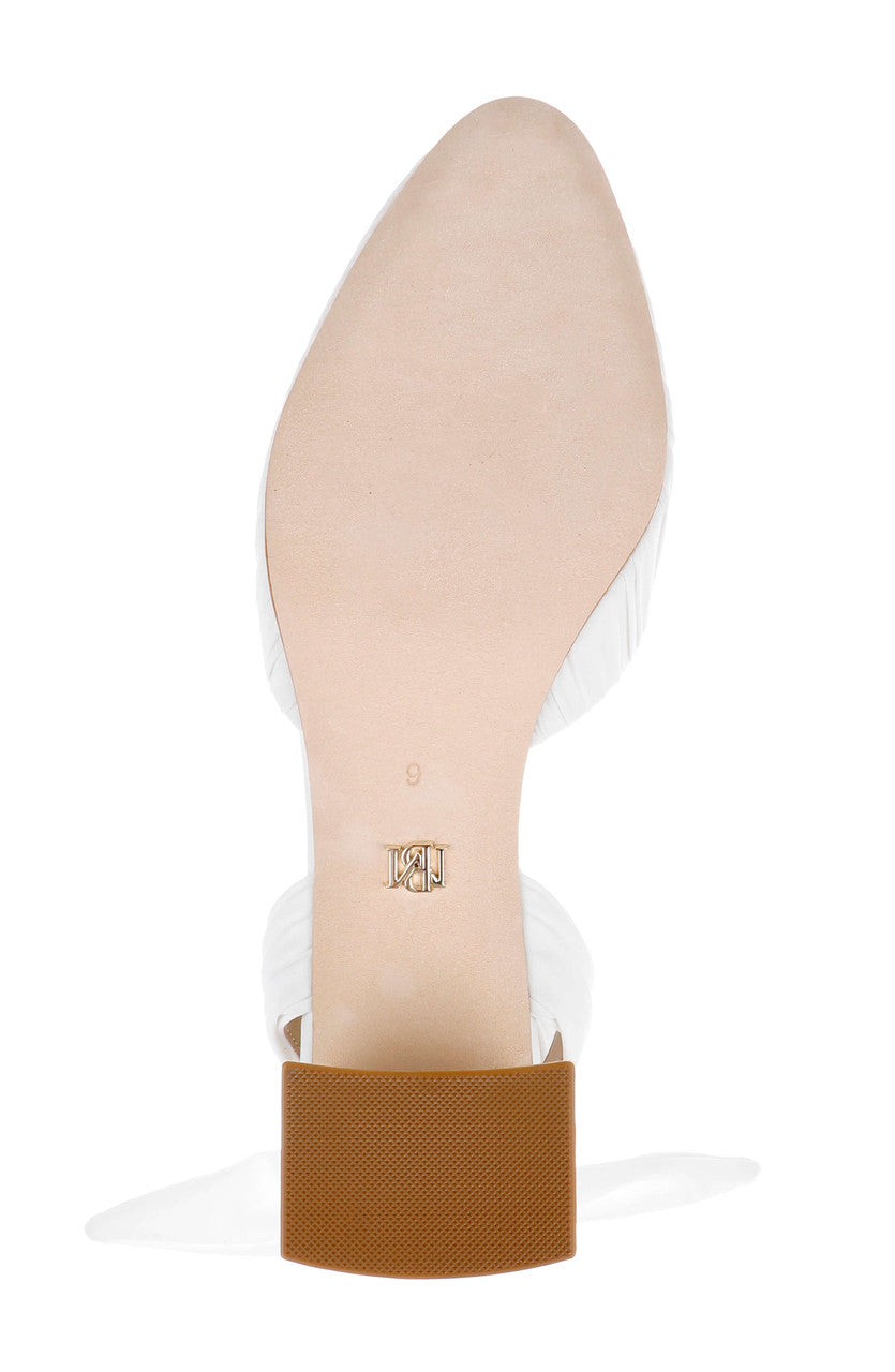 White Fabric | Ofelia Ruched Ankle-Wrap Block Heel Sole