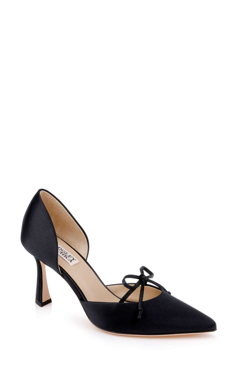 Black Satin | Olympic Mid Heel d'Orsay Pump Front Side