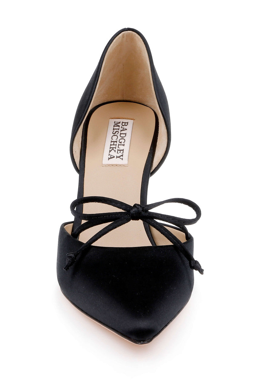 Black Satin | Olympic Mid Heel d'Orsay Pump Front