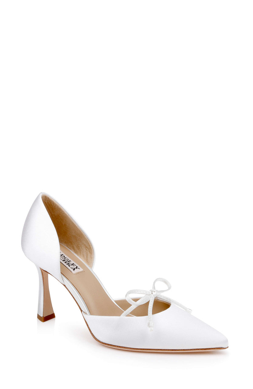 White Satin | Olympic Mid Heel d'Orsay Pump Front Side
