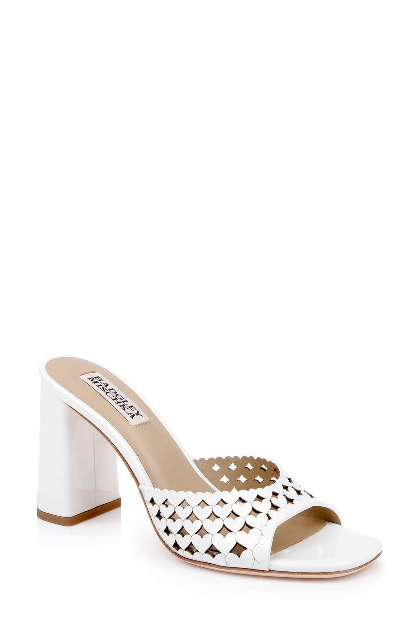 White Patent | Omni Block Heel Slide Sandal Front Side