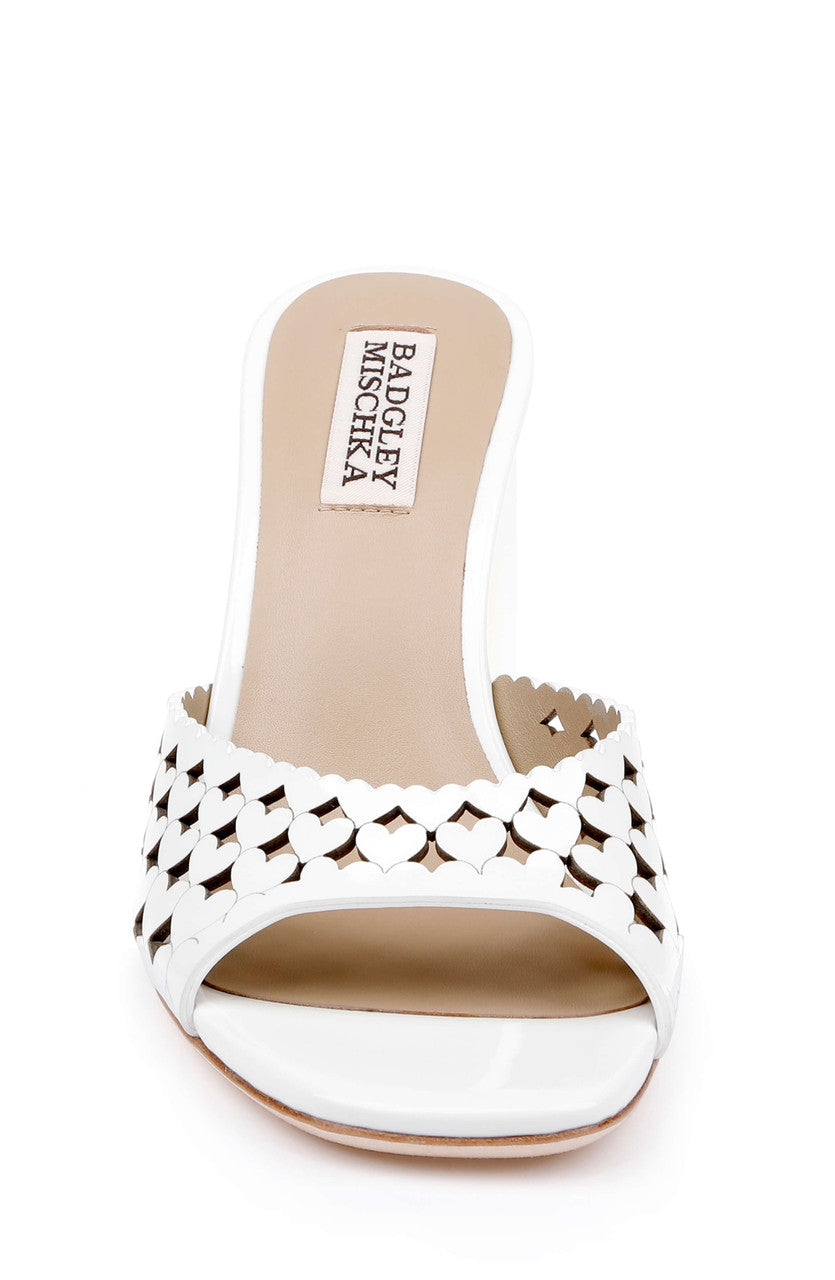 White Patent | Omni Block Heel Slide Sandal Front