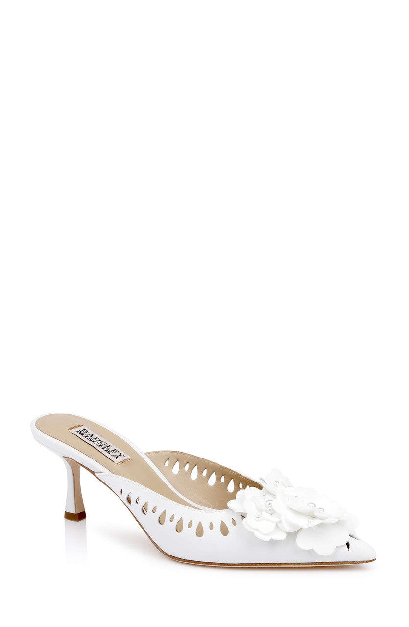 White | Oriana Mid Heel Mule Front Side