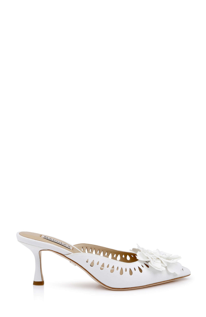 White | Oriana Mid Heel Mule Side