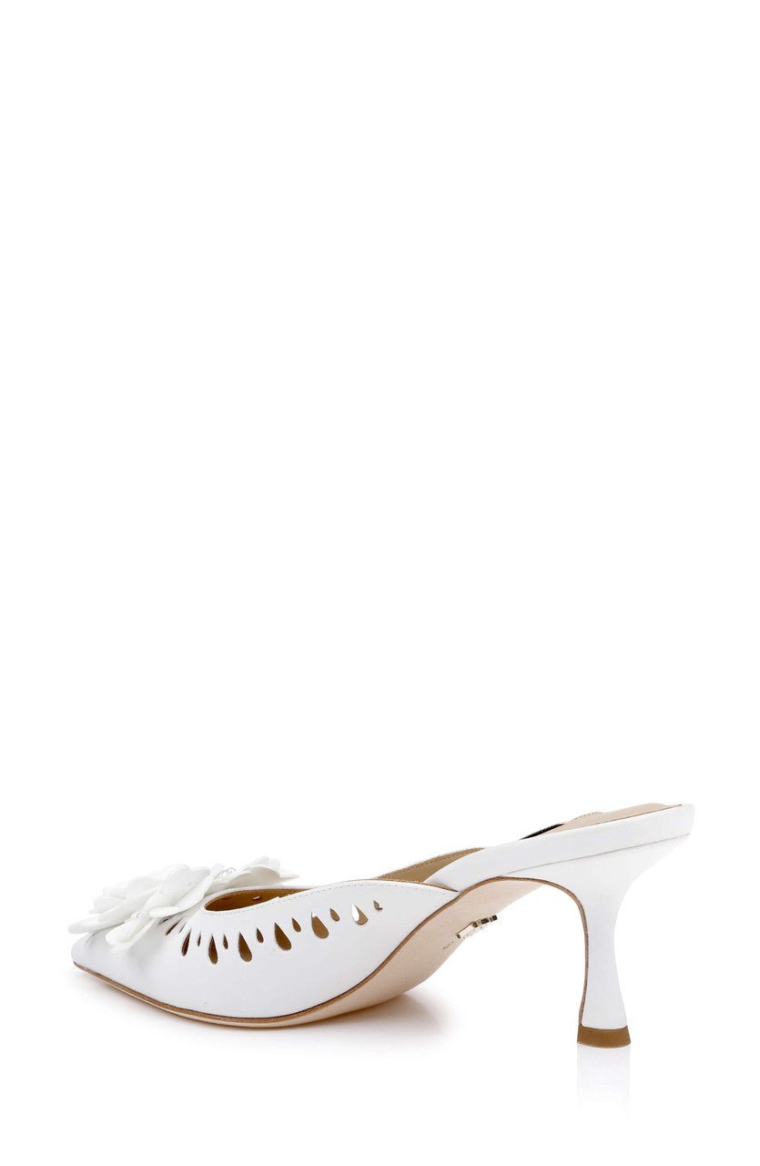 White | Oriana Mid Heel Mule Back Side