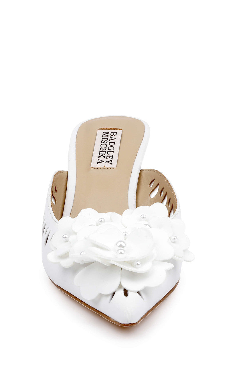 White | Oriana Mid Heel Mule Front