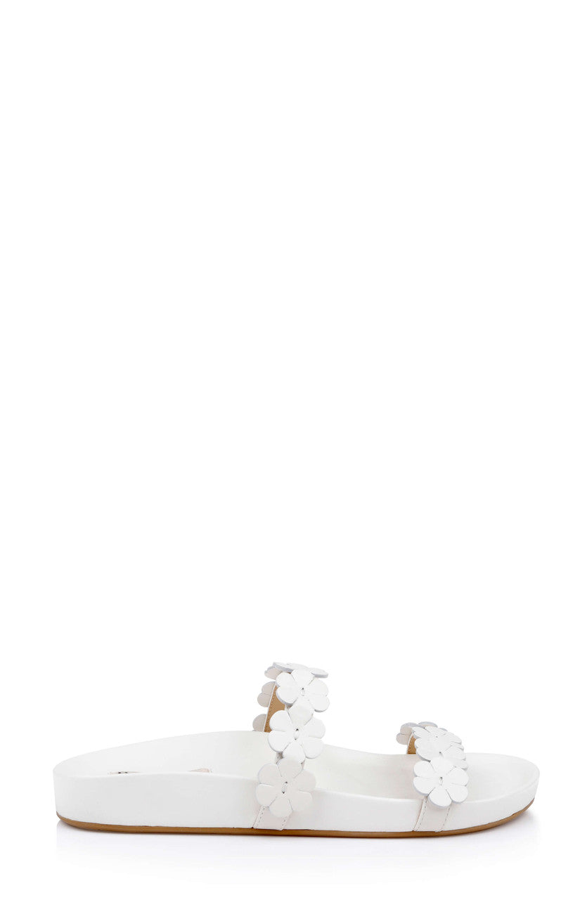 White Leather | Waterbury Flower Slide Sandal Side