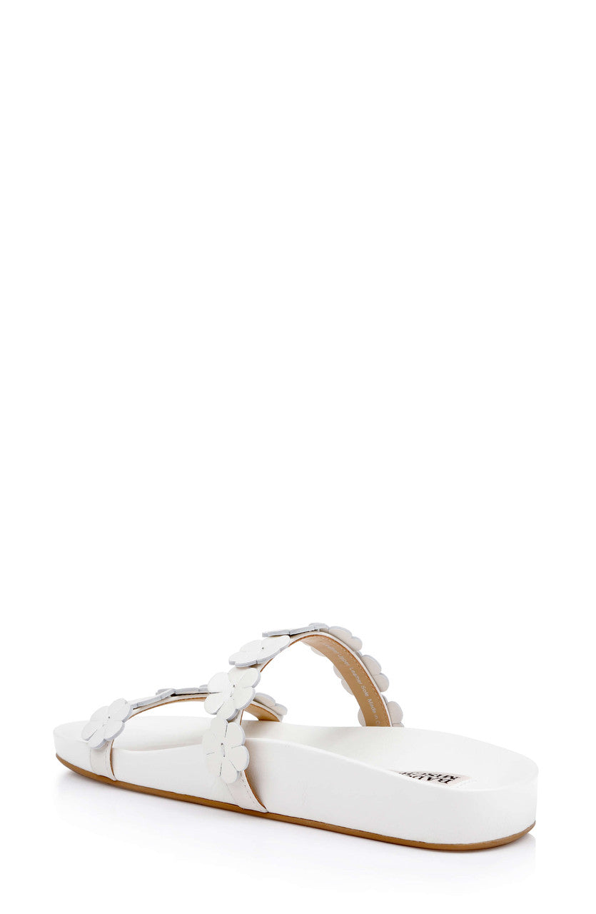 White Leather | Waterbury Flower Slide Sandal Back Side