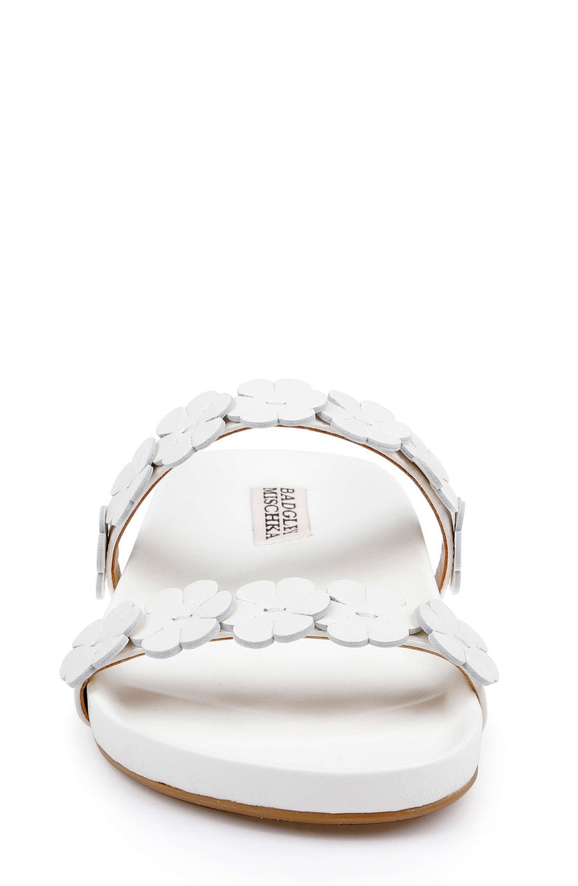White Leather | Waterbury Flower Slide Sandal Front