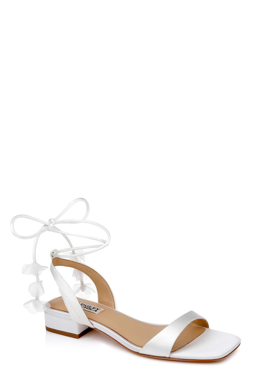 White Satin | Westfield Low Block Heel Sandal Front Side