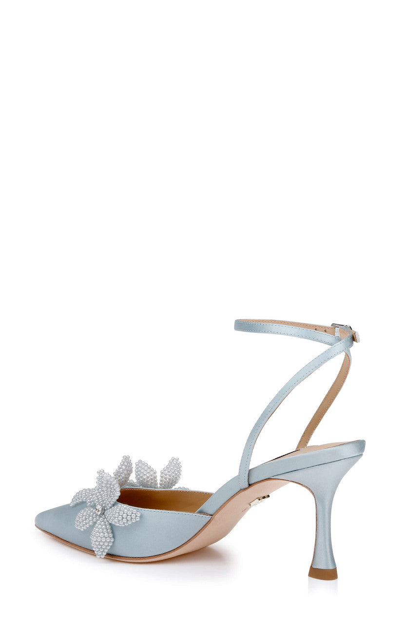 Mist Blue Satin | Whitman Pointed Toe Ankle Strap Pump Back Side