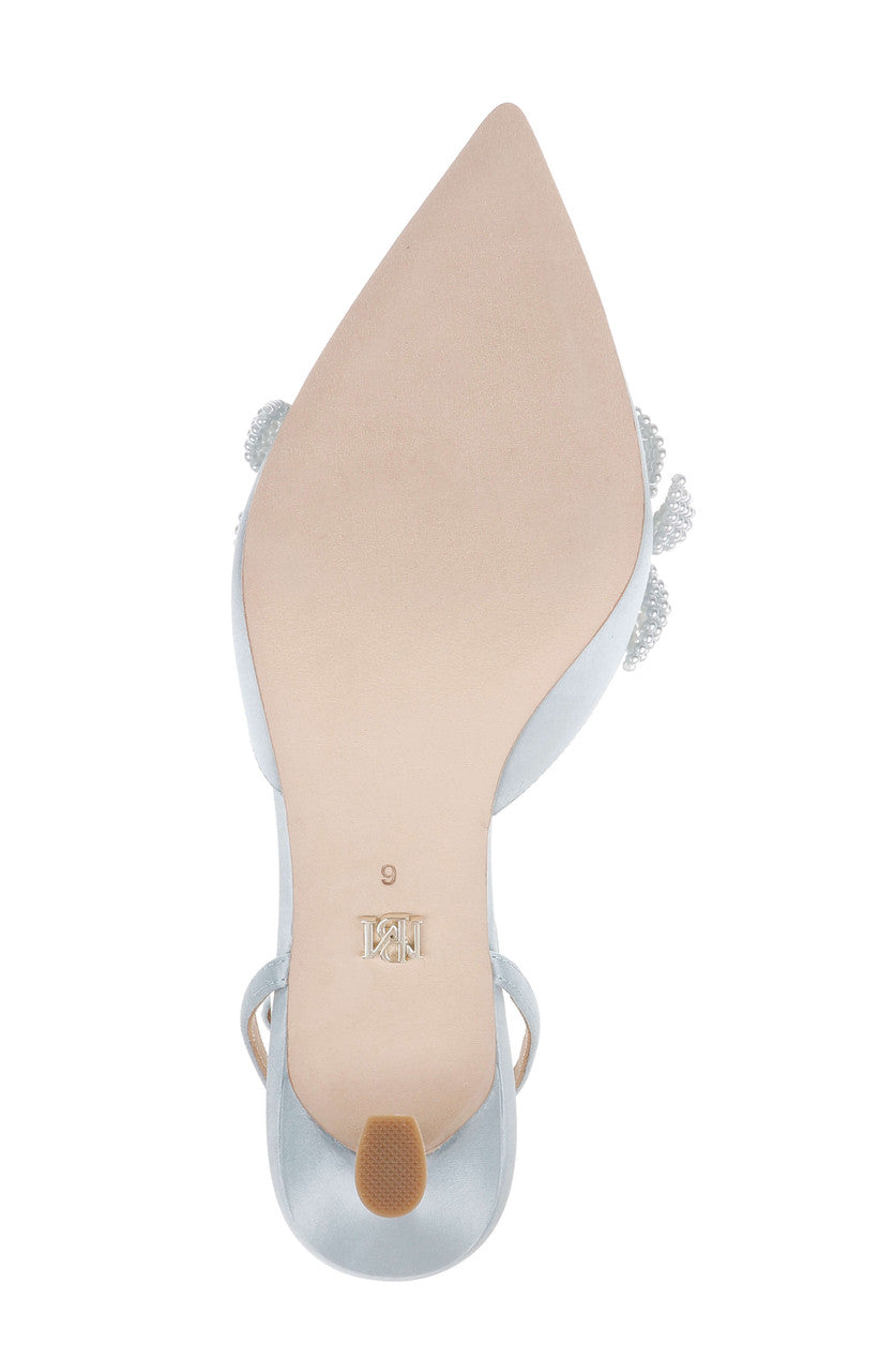 Mist Blue Satin | Whitman Pointed Toe Ankle Strap Pump Sole