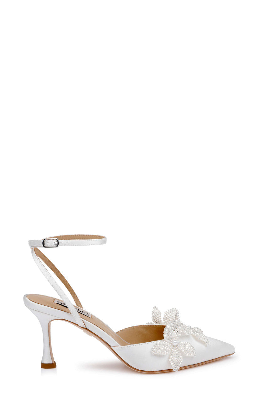 White Satin | Whitman Pointed Toe Ankle Strap Pump Side