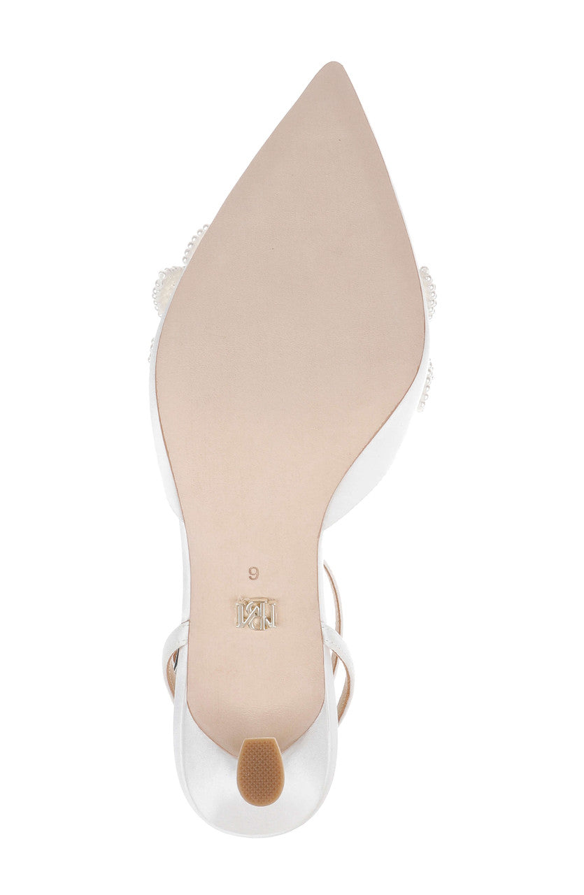 White Satin | Whitman Pointed Toe Ankle Strap Pump Sole