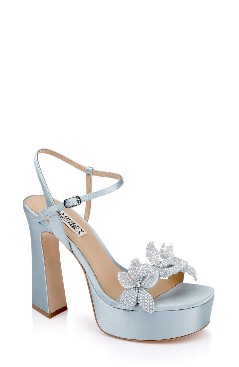 Mist Blue Satin | Wicket Ankle Strap Platform Sandal Front Side