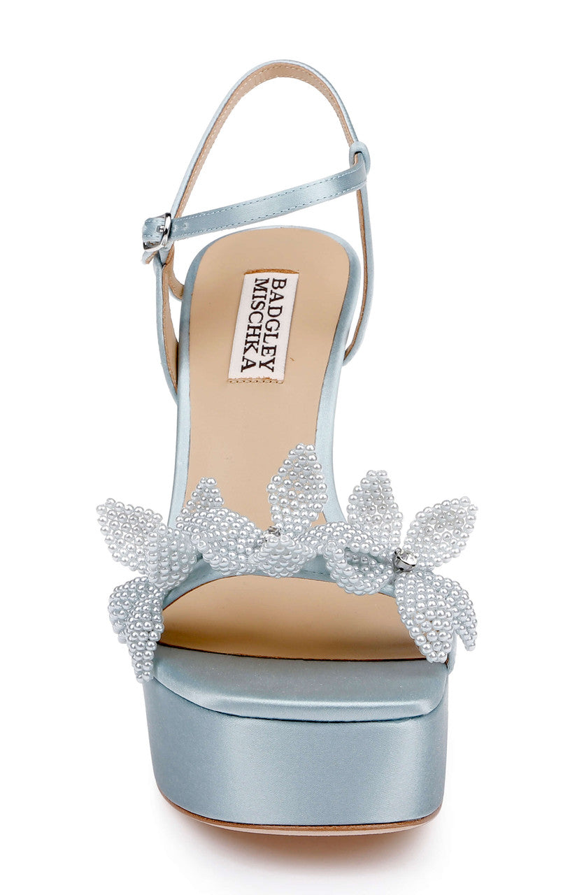 Mist Blue Satin | Wicket Ankle Strap Platform Sandal Front