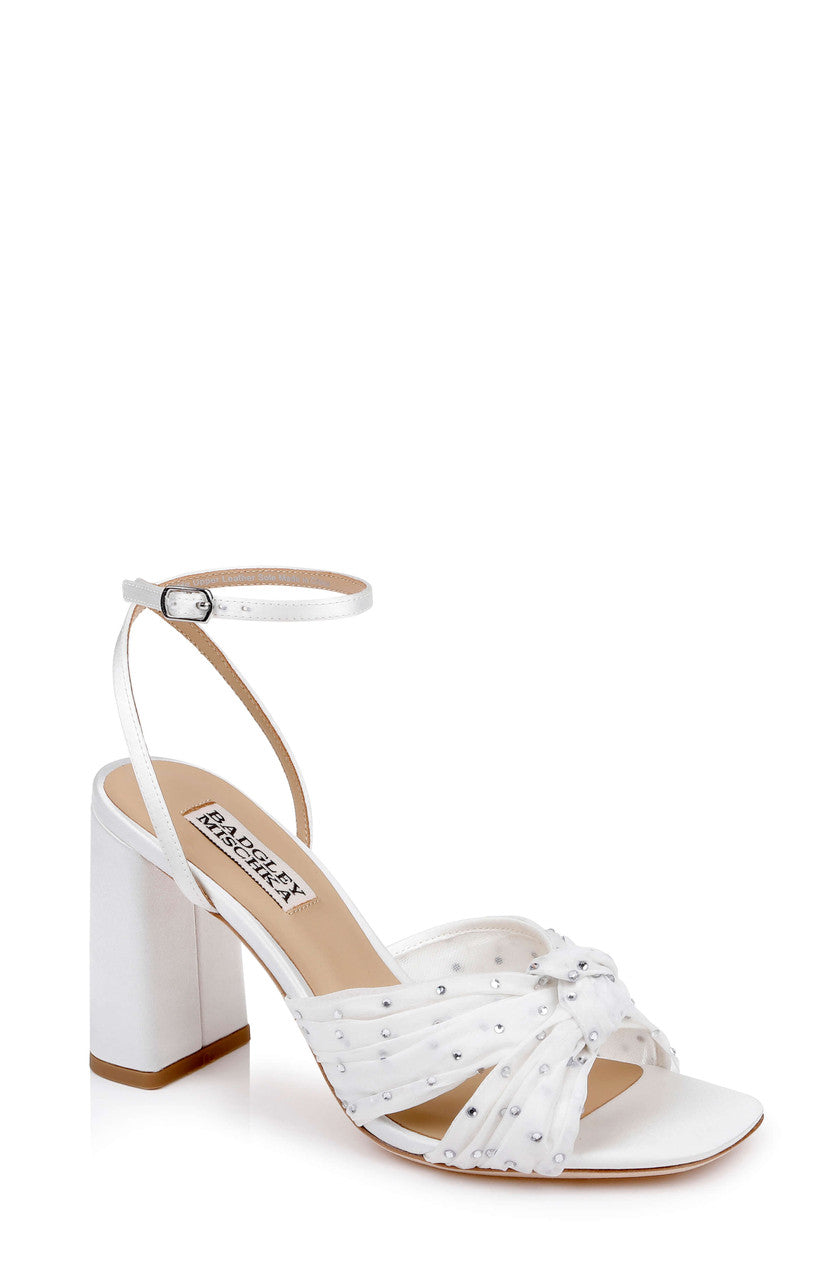 White Satin | Wila Ankle Strap Sandal Front Side