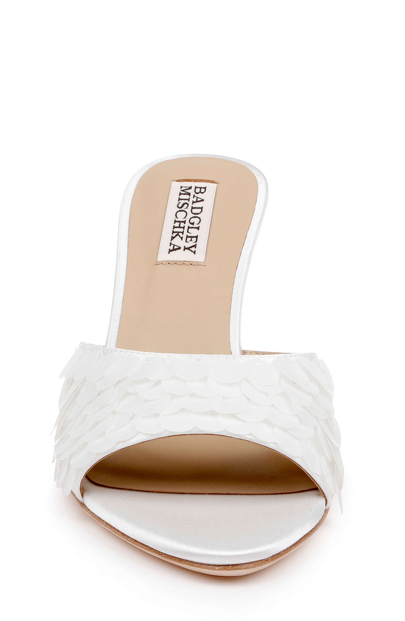 White Satin | Winika Heeled Mule Sandal Front