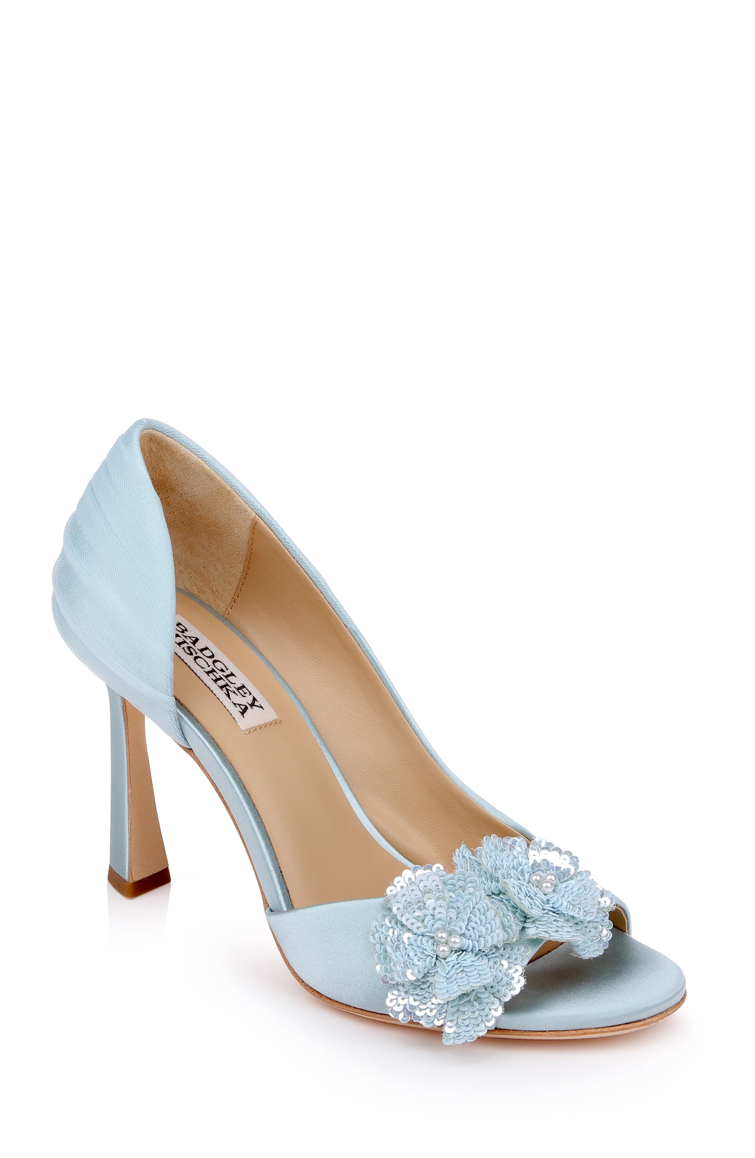 Mist Blue Satin | Yana Peep Toe d'Orsay Pump Front Side