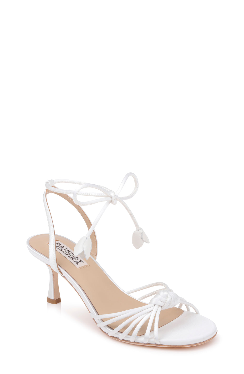 White Satin | Yelena Leather Ankle Strap Sandal Front Side