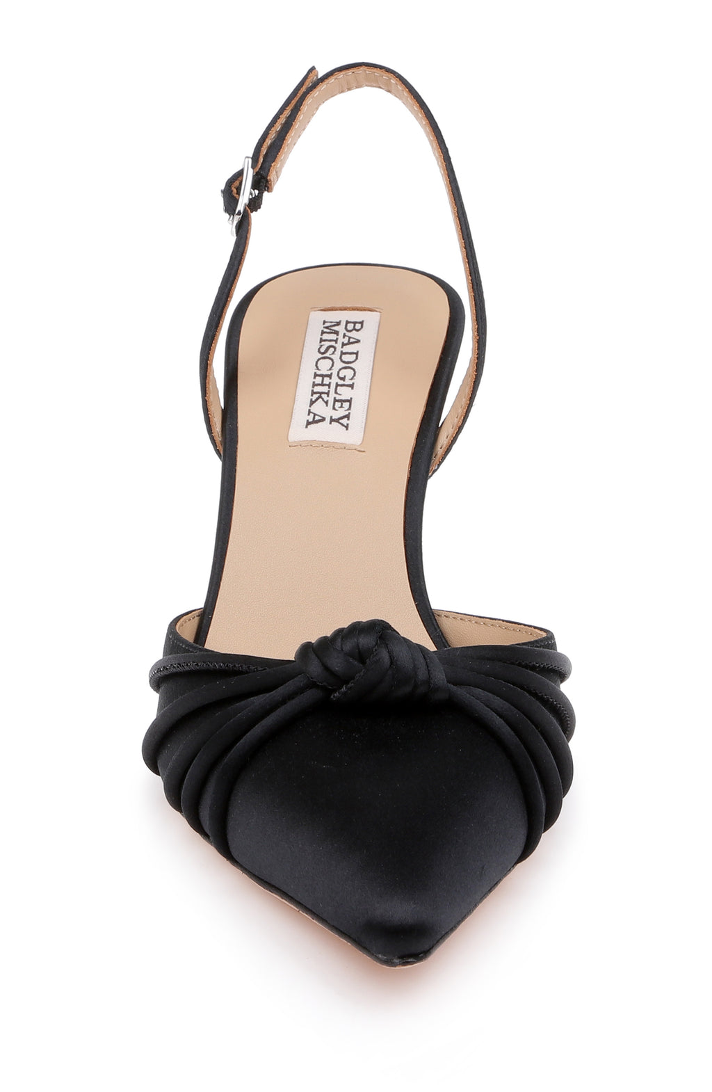 Black Satin | Yena Pointed Toe Slingback Pump Front
