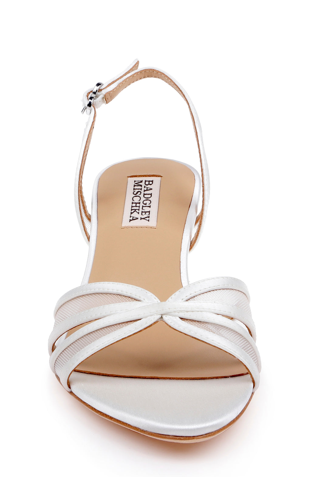 White Satin | Yoana Kitten Heel Slingback Sandal Front