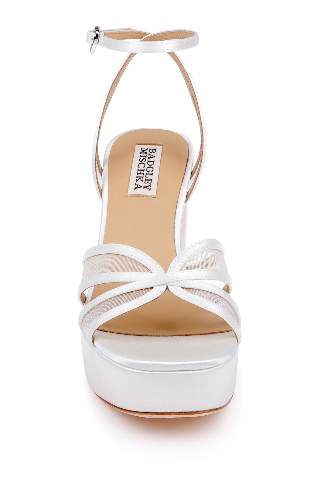 White Satin | Yohana Platform Ankle Strap Sandal Front