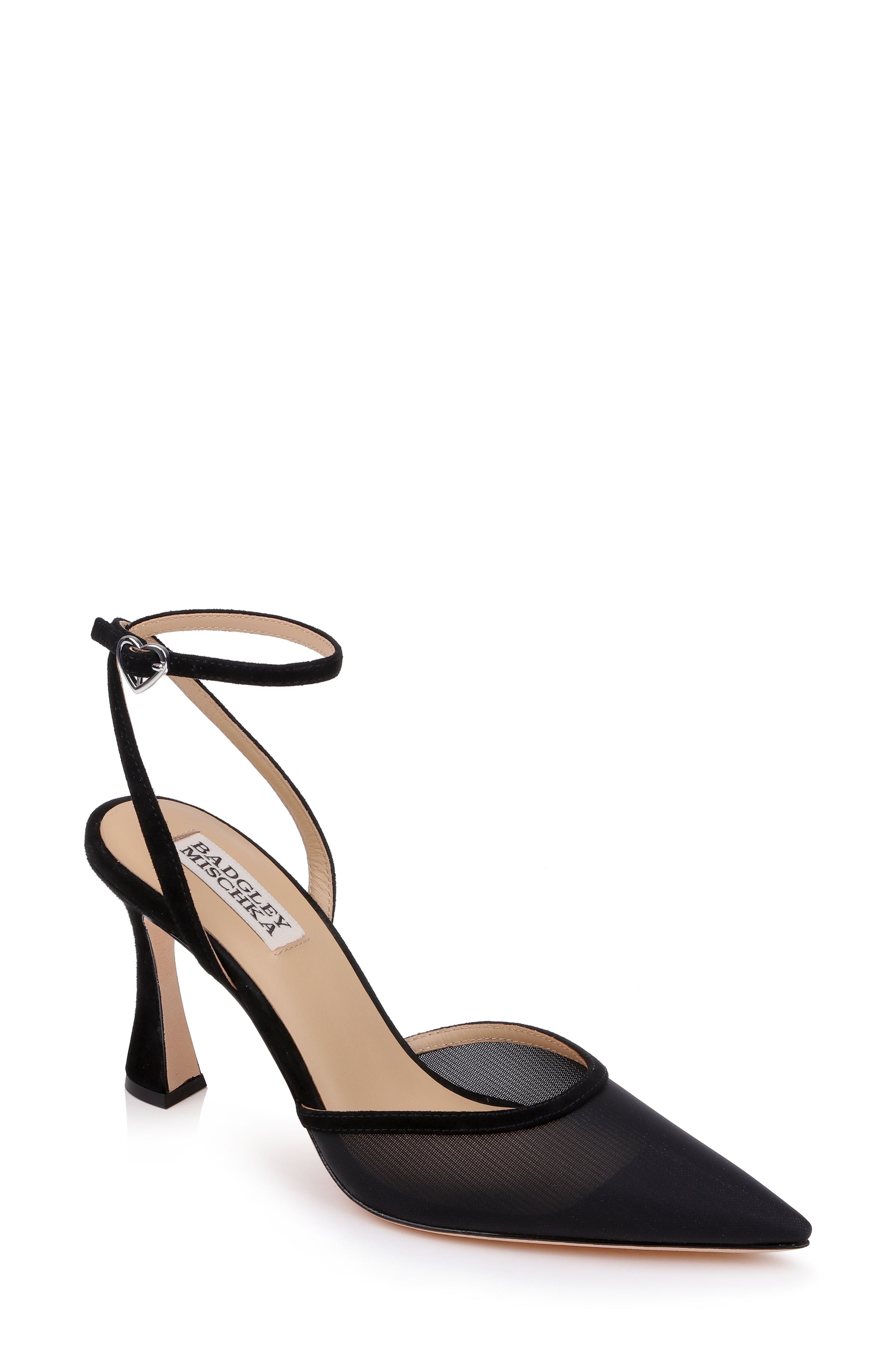 Black Suede | Yordan Mesh Ankle Strap Pump Front Side