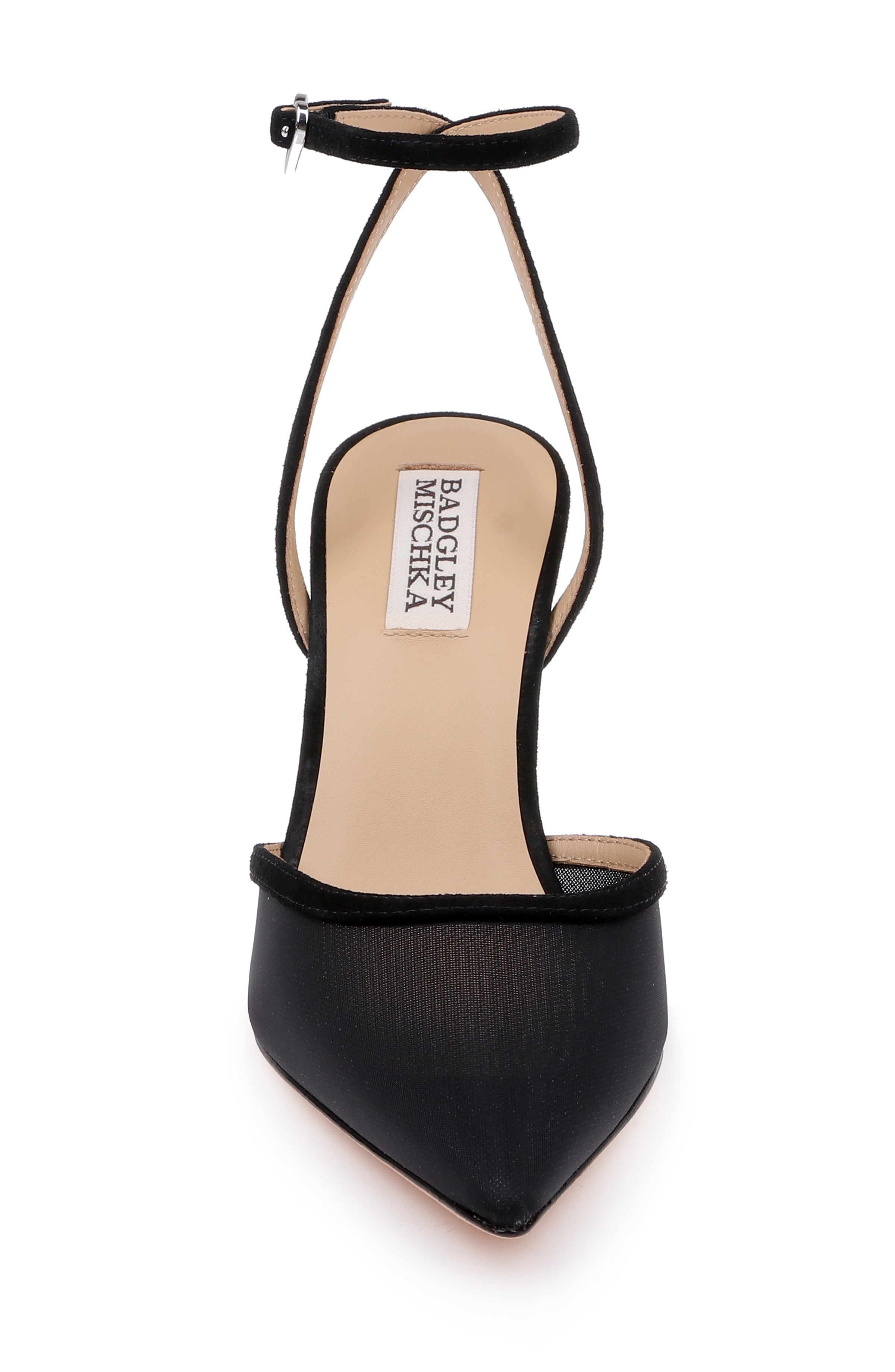 Black Suede | Yordan Mesh Ankle Strap Pump Front