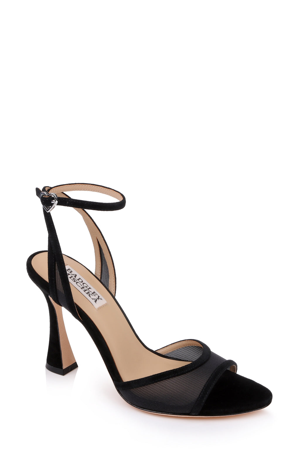 Black Suede | Ysabel Mesh Ankle Strap Sandal Front Side
