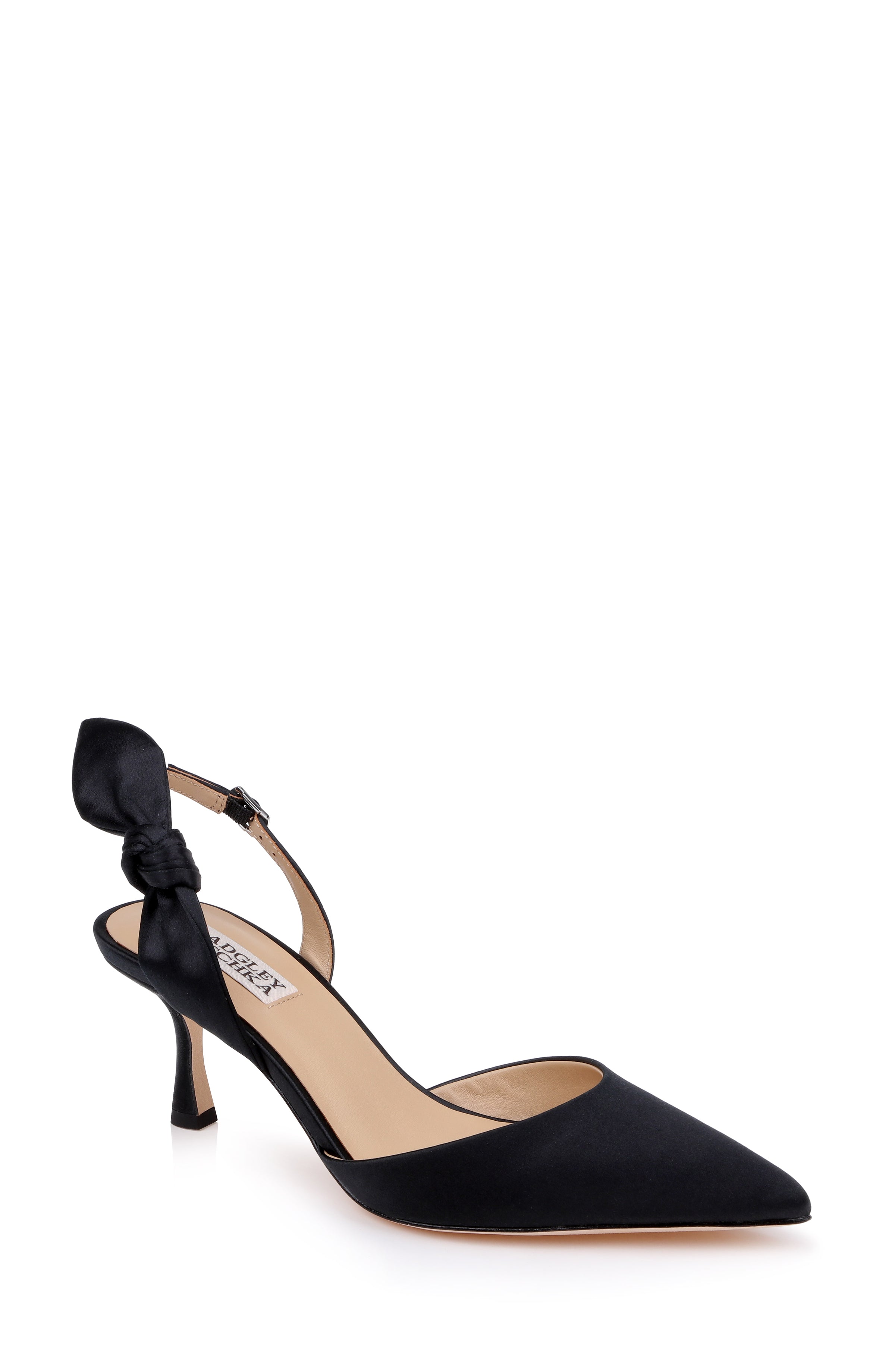 Black Satin | Yuan Bow Slingback Pump Front Side
