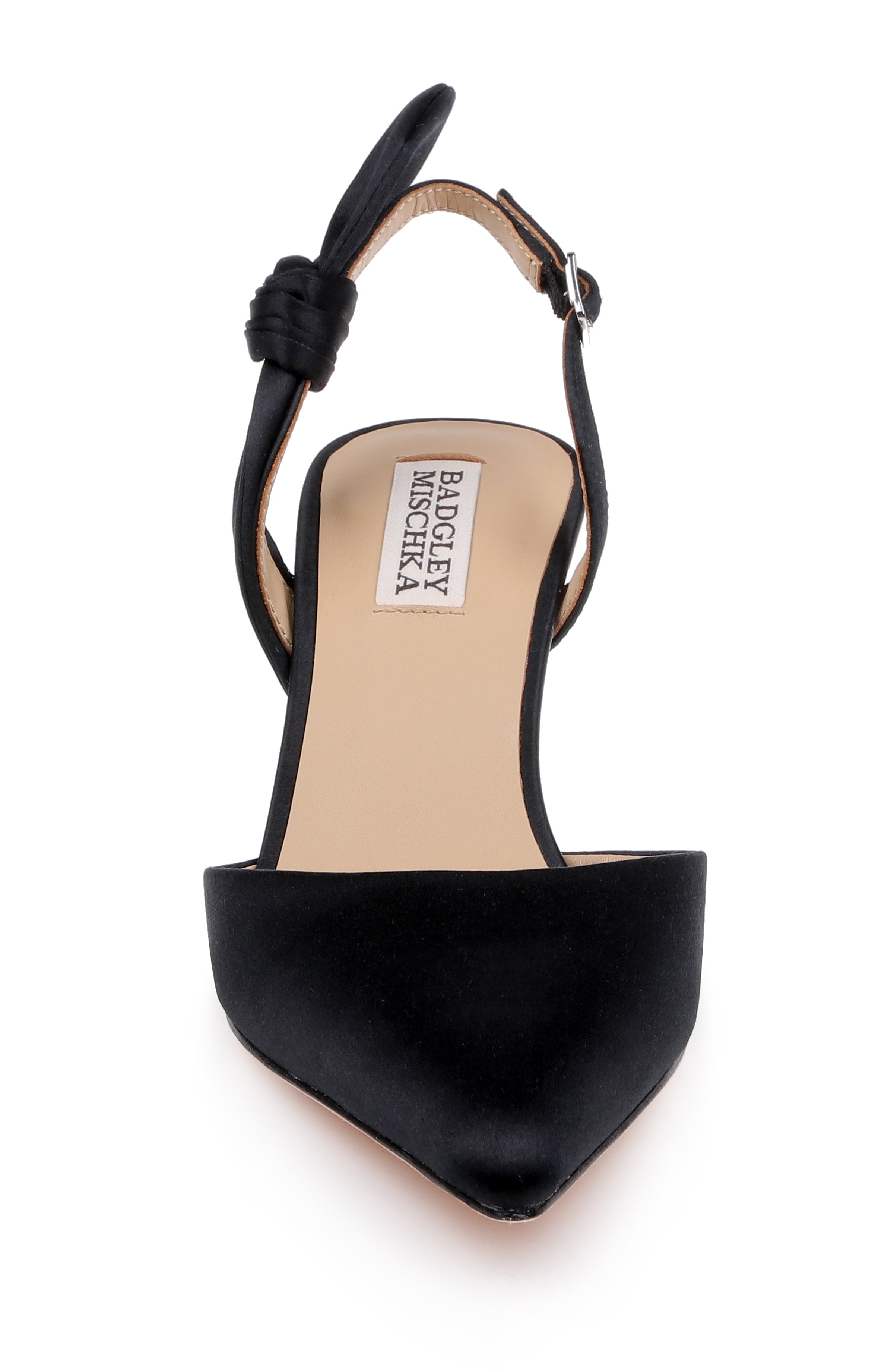Black Satin | Yuan Bow Slingback Pump Front