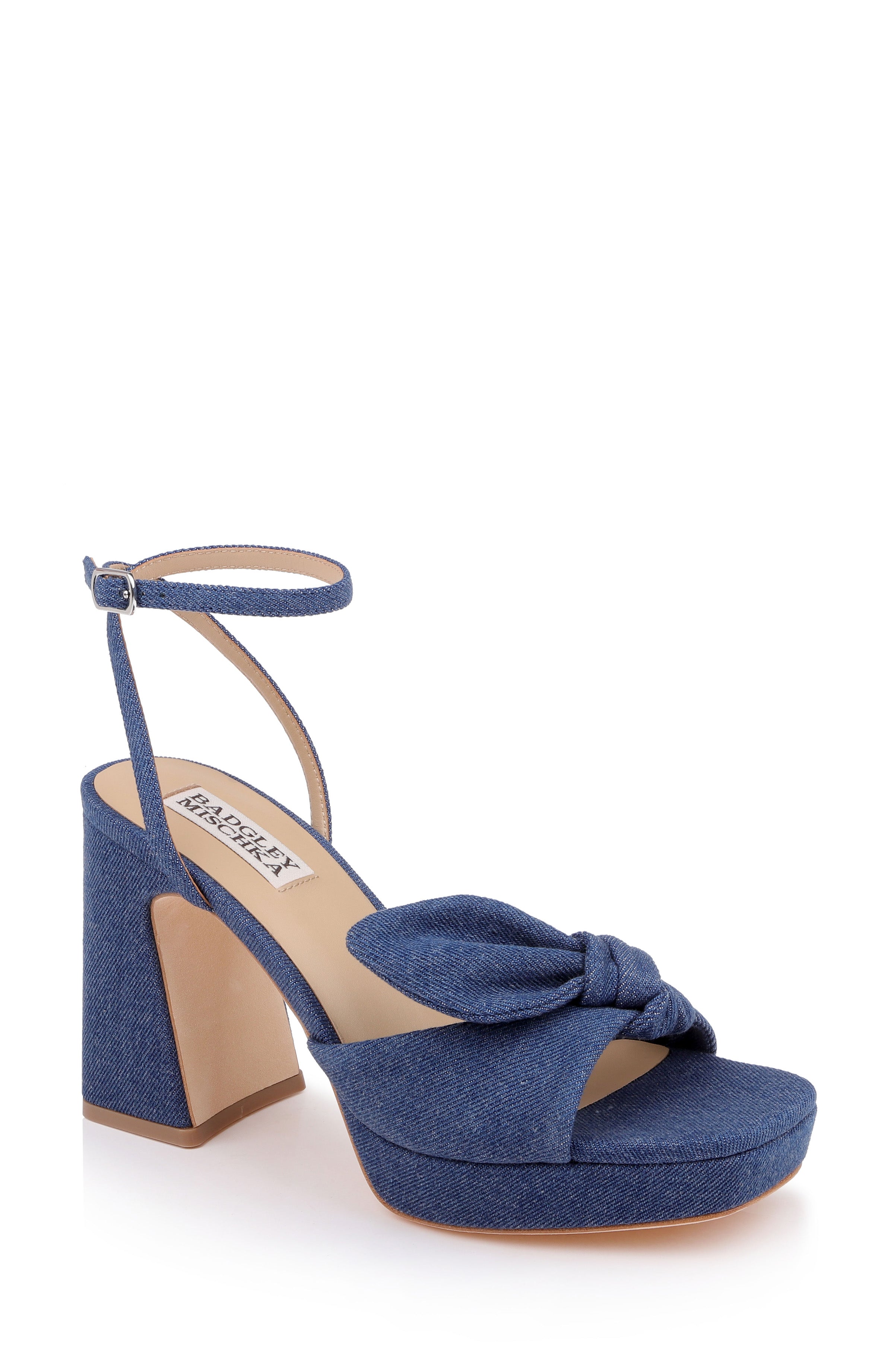 Dark Denim | Yuki Bow Ankle Strap Platform Sandal Front Side