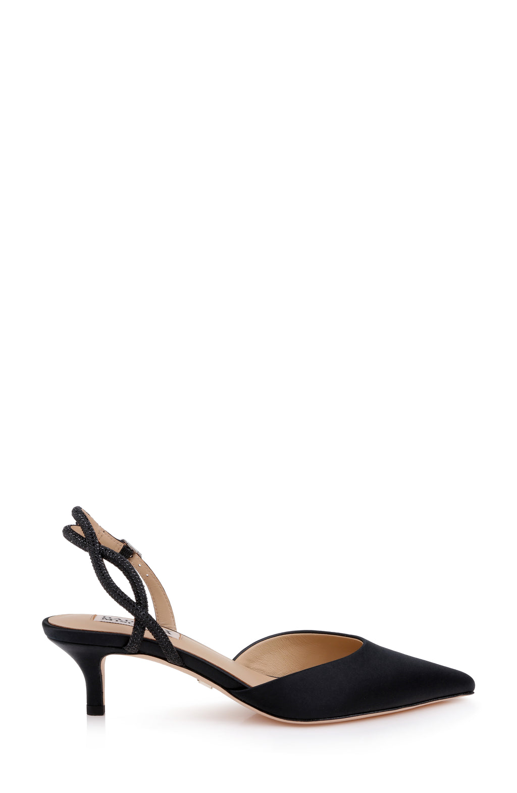 Black Satin | Yulianna Kitten Heel Slingback Pump Side