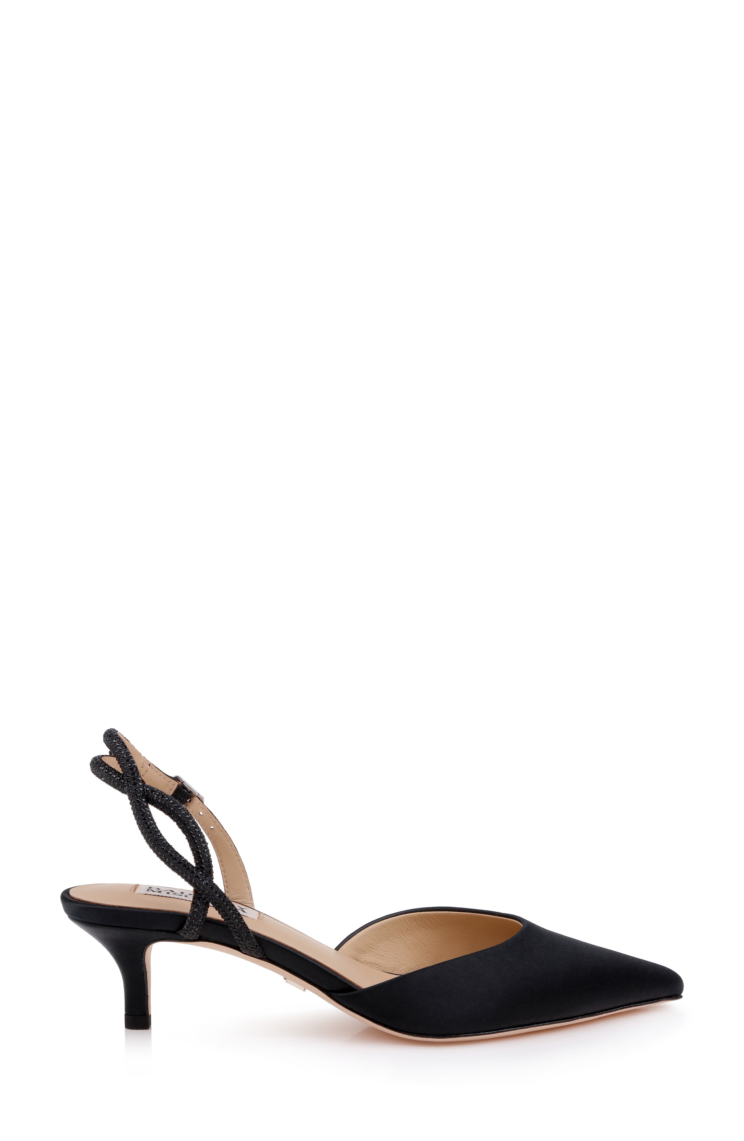 Black Satin | Yulianna Kitten Heel Slingback Pump Side