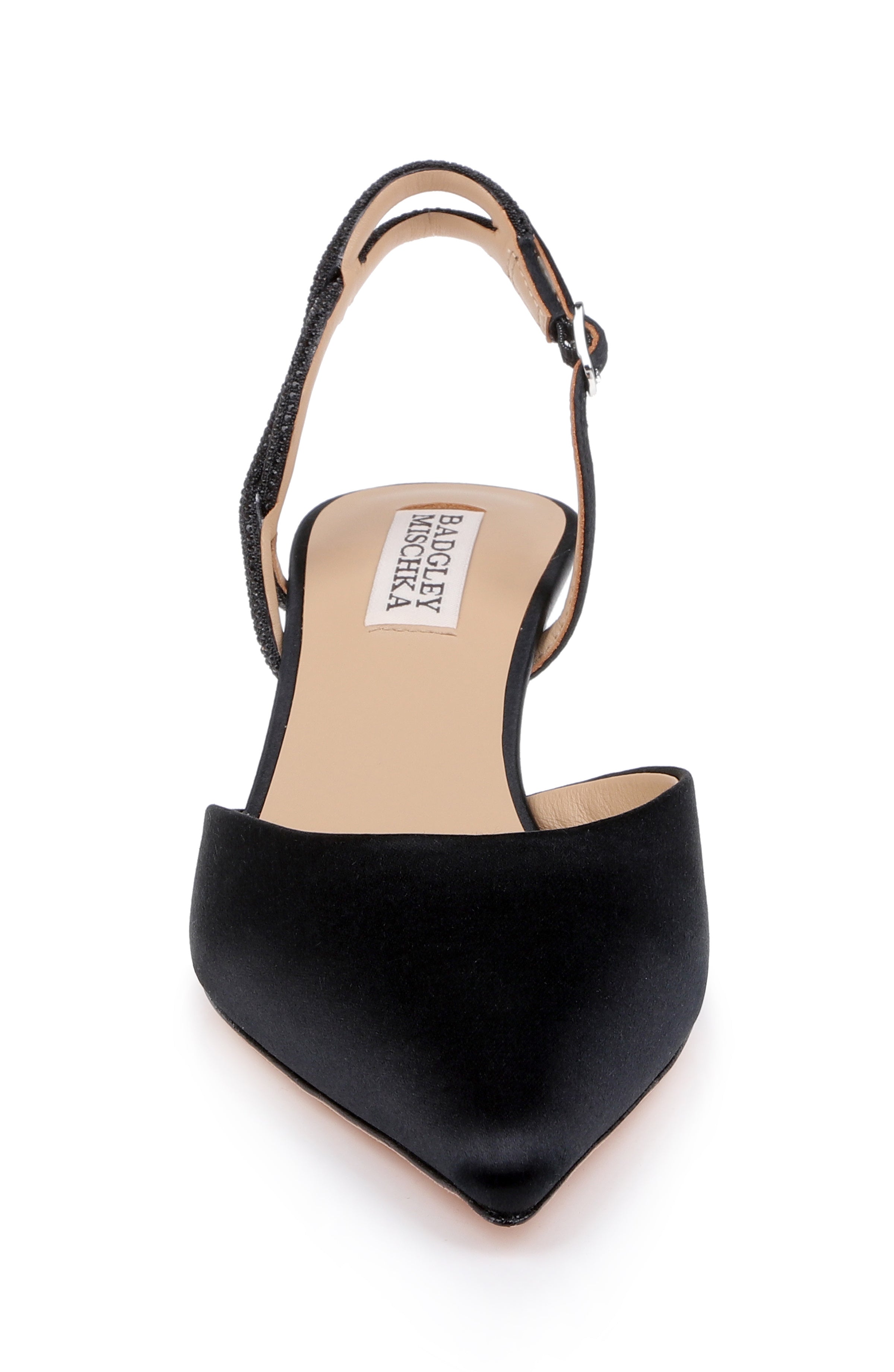 Black Satin | Yulianna Kitten Heel Slingback Pump Front