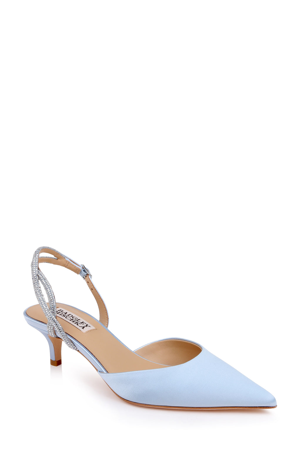 Blue Satin | Yulianna Kitten Heel Slingback Pump Front Side