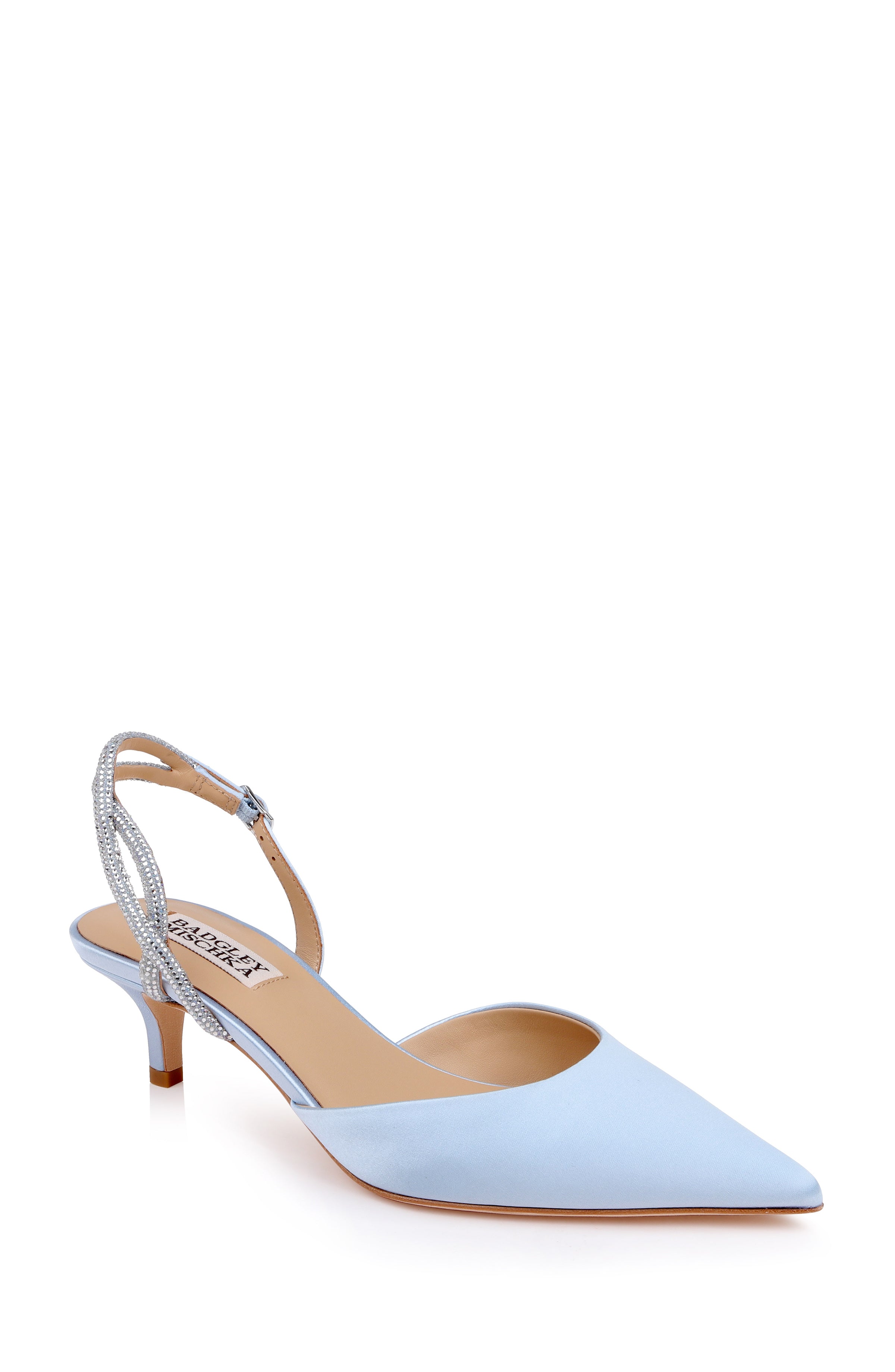 Blue Satin | Yulianna Kitten Heel Slingback Pump Front Side