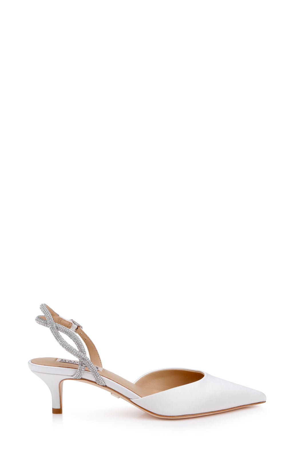 White Satin | Yulianna Kitten Heel Slingback Pump Side