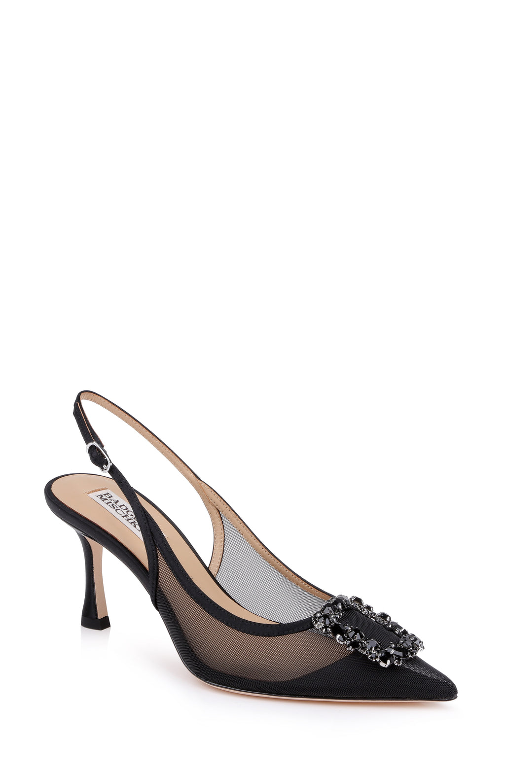 Black Satin | Yuta Mesh Slingback Pump Front Side