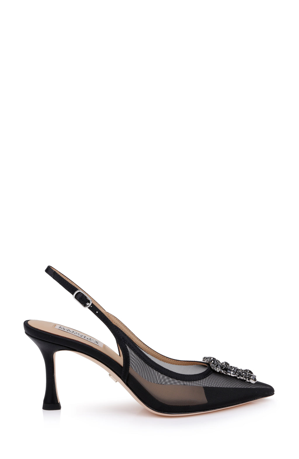 Black Satin | Yuta Mesh Slingback Pump Side