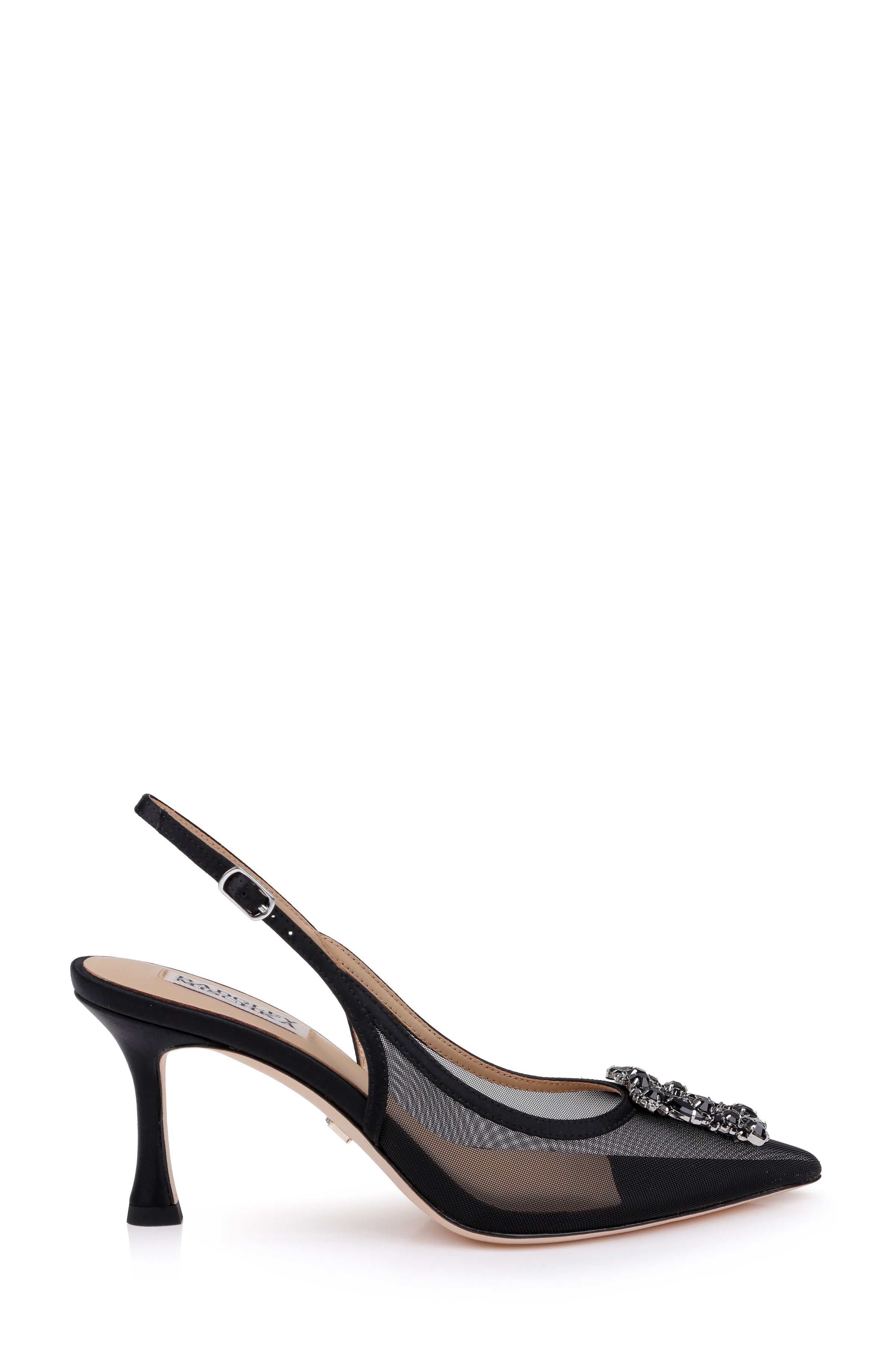 Black Satin | Yuta Mesh Slingback Pump Side