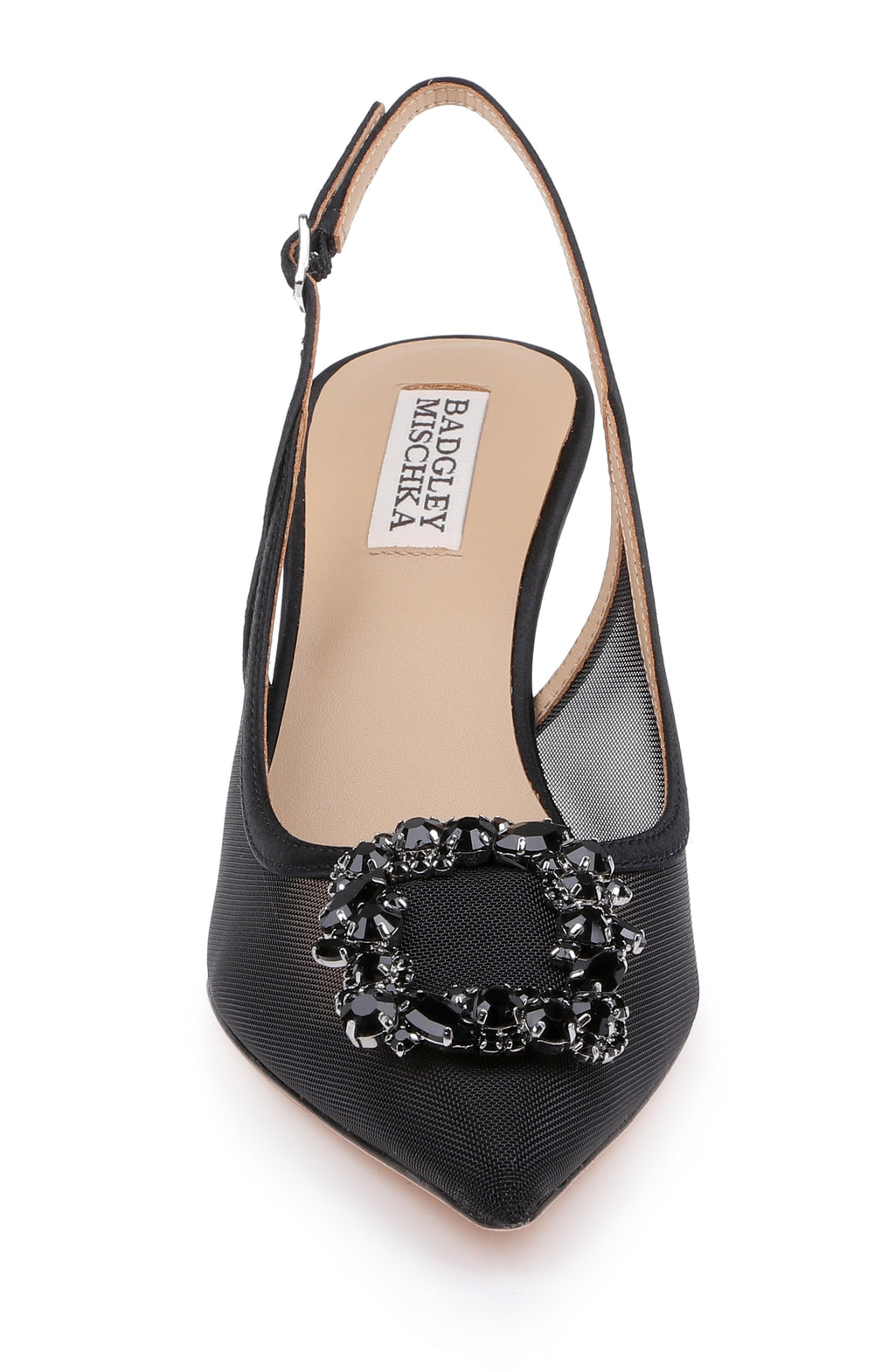 Black Satin | Yuta Mesh Slingback Pump Front