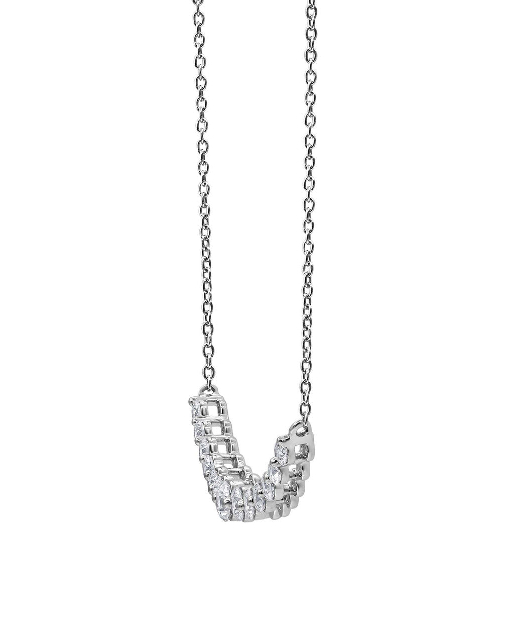 White Gold | Diamond Curved Bar Collar Necklace Side