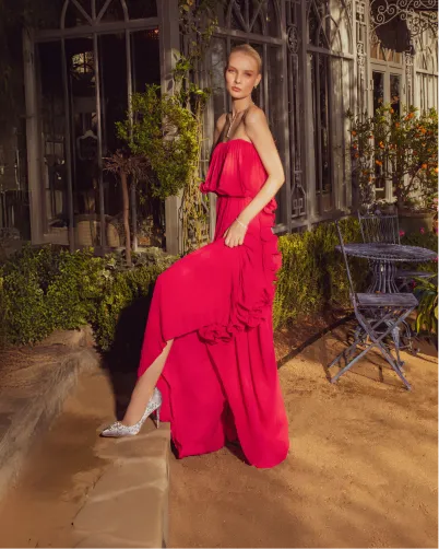 Mia Pleated High Neck High Low Maxi Dress by Jewel Badgley Mischka Mia Pleated High Neck High Low Maxi Dress by Jewel Badgley Mischka