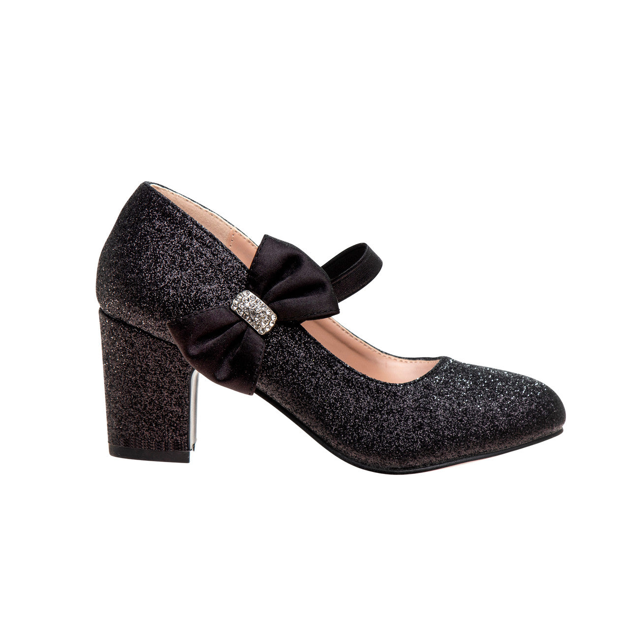 Black Glitter | Girls' Glitter Block Heel Dress Shoes
