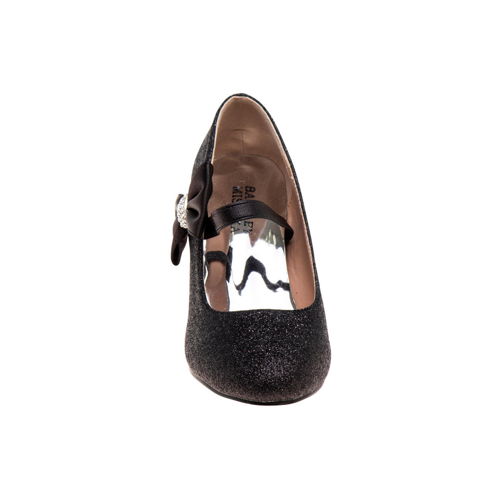 Black Glitter | Girls' Glitter Block Heel Dress Shoes