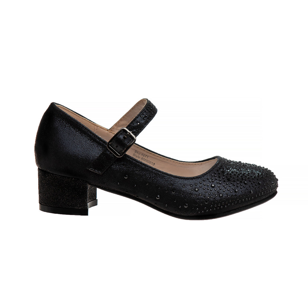 Black | Girls' Buckled Block Heel Dress Shoes