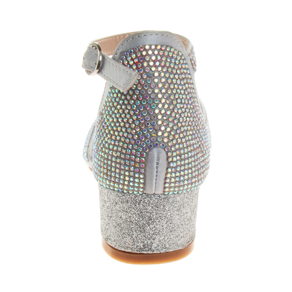 Silver | Girls’ Studded Block Heeled 2-Piece Dress Shoe